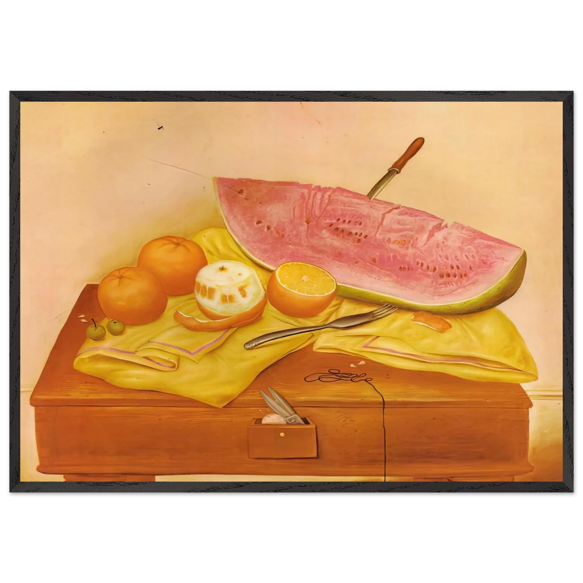 WATERMELONS AND ORANGES - Fernando Botero Framed Art Print – Black Wooden Frame - Default Title - -Framed Art Print