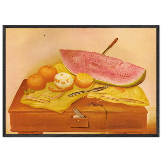 WATERMELONS AND ORANGES - Fernando Botero Framed Art Print – Black Wooden Frame - Default Title - -Framed Art Print