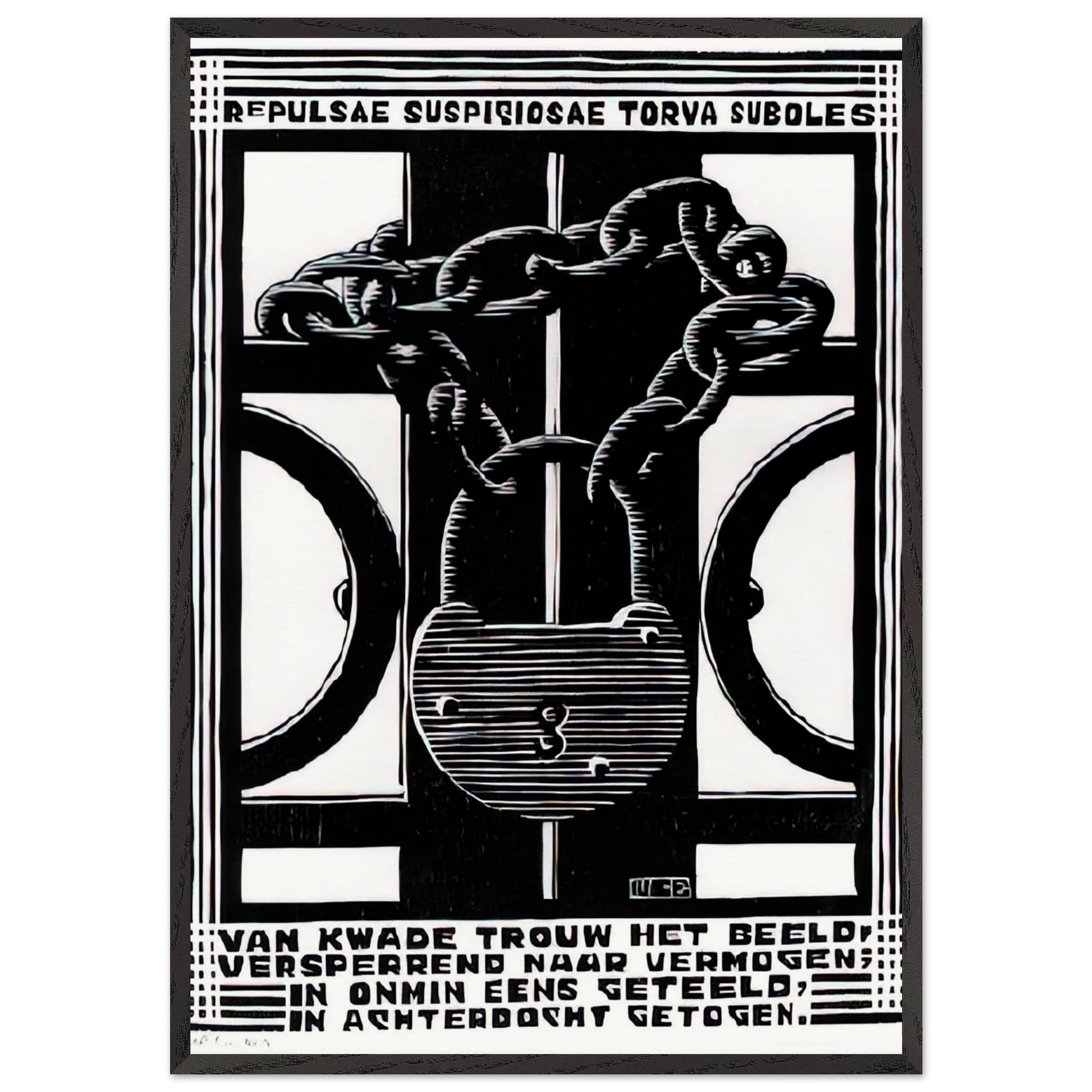 PADLOCK - MC Escher Framed Art Print – Black Wooden Frame - Default Title - -Framed Art Print