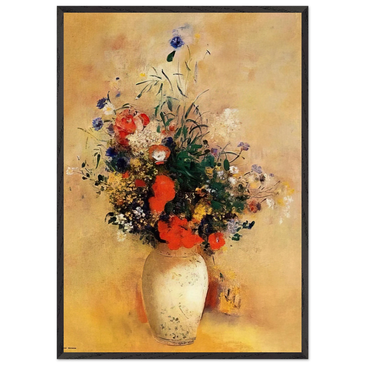 FLOWERS IN A BLUE VASE N1 - Odilon Redon 70x100 cm / 28x40 inches Framed Art Print – Black Wooden Frame