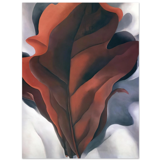 Georgia O'Keeffe - Large Dark Red Leaves on White Fine Art Poster - 13x18 cm / 5x7 inches