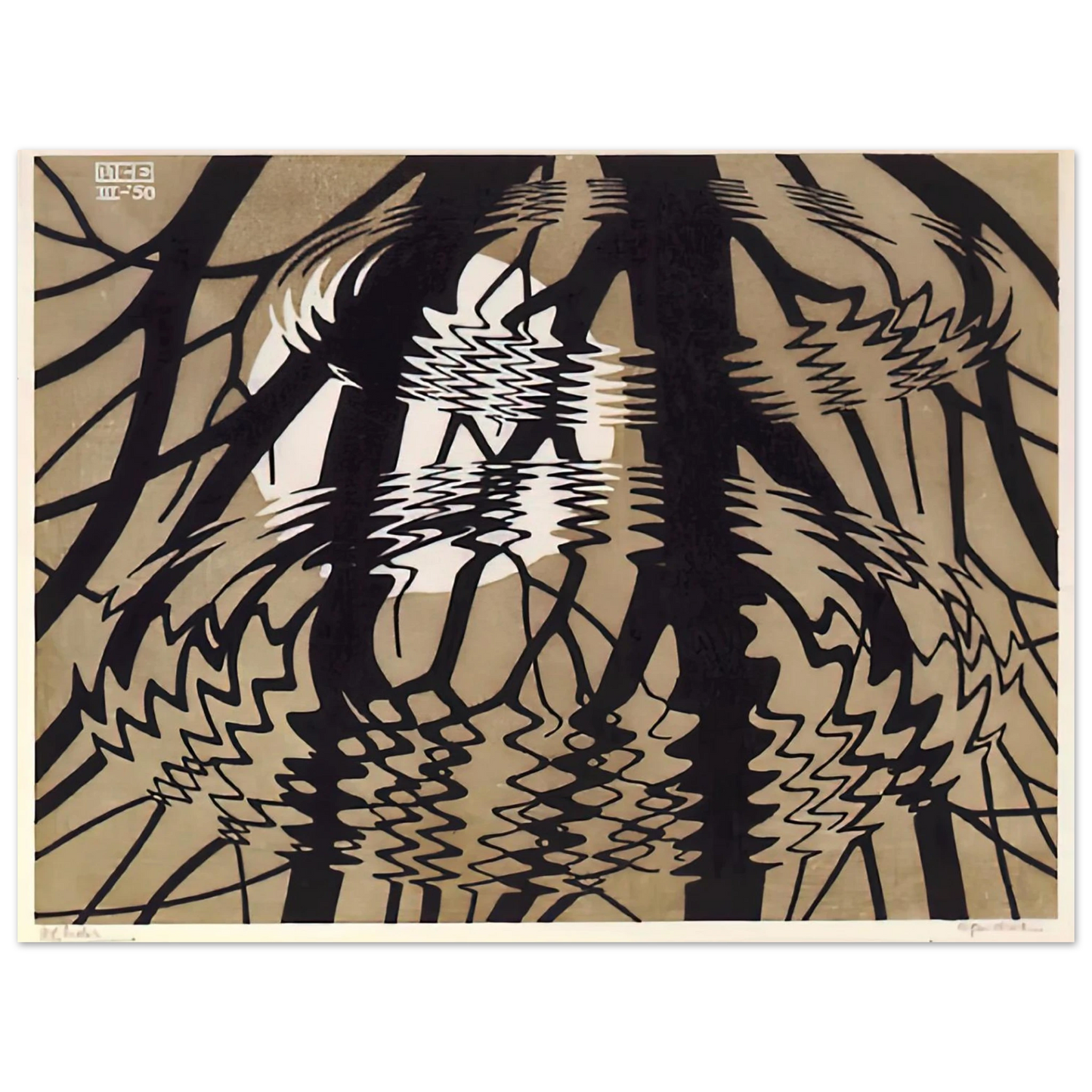 MC Escher - RIPPLED SURFACE COLOUR Wall Art - 60x80 cm / 24x32 inches - Premium Wooden Framed Poster With Fine Art Paper - Black frame