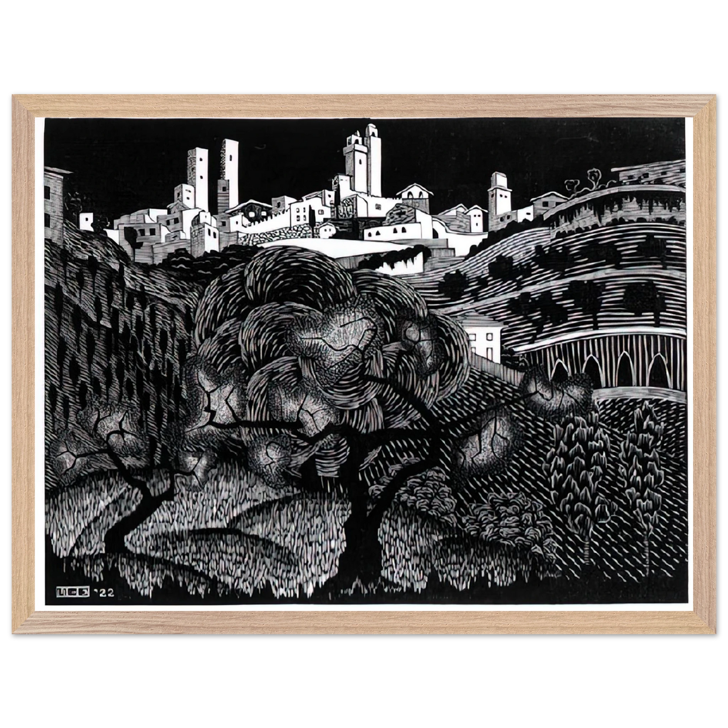 MC Escher - ESCHER (10) Wall Art - 30x40 cm / 12x16 inches - Premium Wooden Framed Poster With Fine Art Paper - White frame