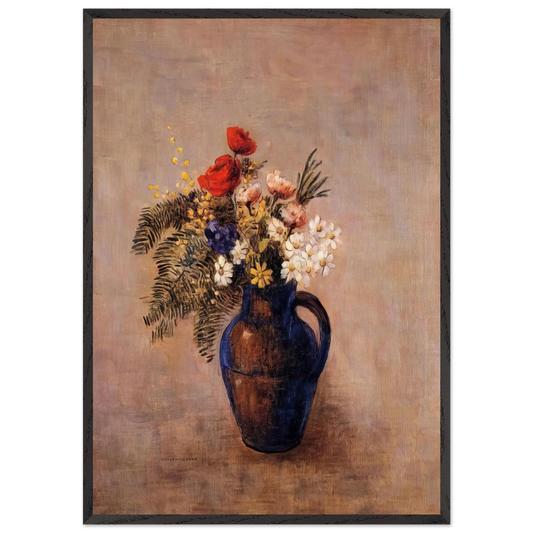 BOUQUET OF FLOWERS IN A BLUE VASE - Odilon Redon Framed Art Print – Black Wooden Frame - Default Title - -Framed Art Print