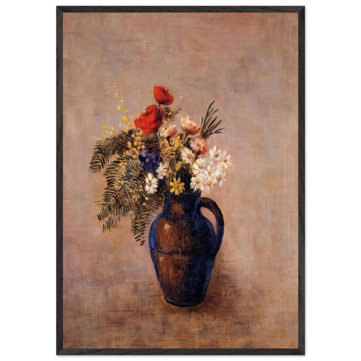 BOUQUET OF FLOWERS IN A BLUE VASE - Odilon Redon 70x100 cm / 28x40 inches Framed Art Print – Black Wooden Frame
