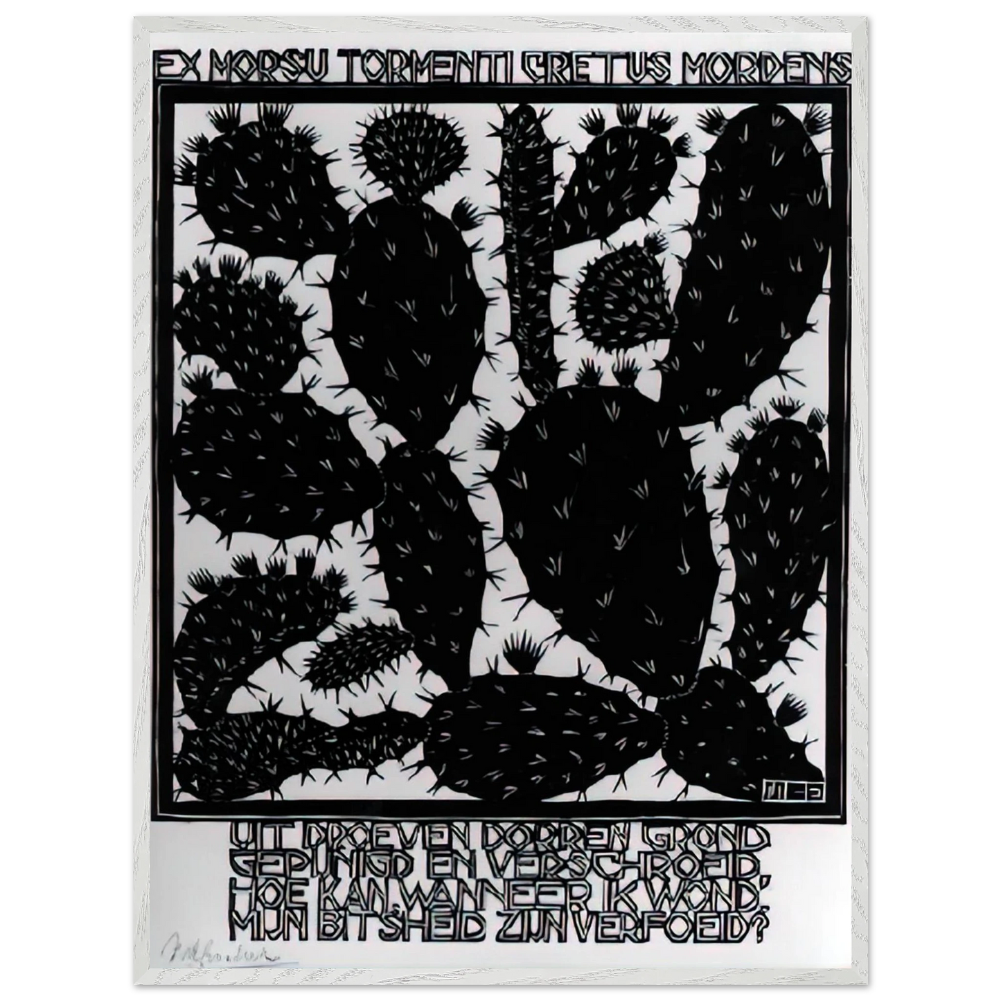 MC Escher - EMBLEMATA CACTUS Wall Art - 60x80 cm / 24x32 inches - Premium Wooden Framed Poster With Fine Art Paper - White frame