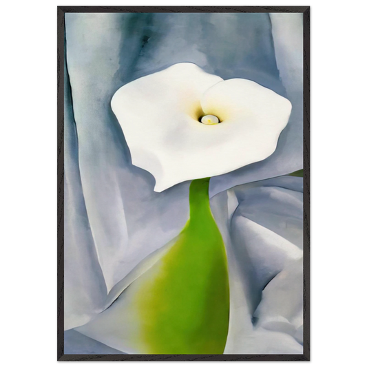 Calla Lily on Grey - Georgia OKeeffe 70x100 cm / 28x40 inches Framed Art Print – Black Wooden Frame