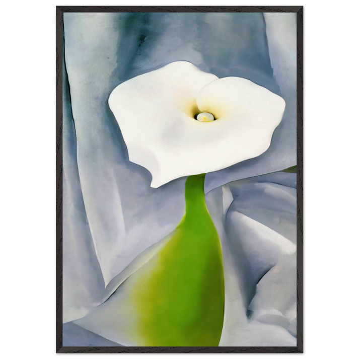 Calla Lily on Grey - Georgia OKeeffe 70x100 cm / 28x40 inches Framed Art Print – Black Wooden Frame
