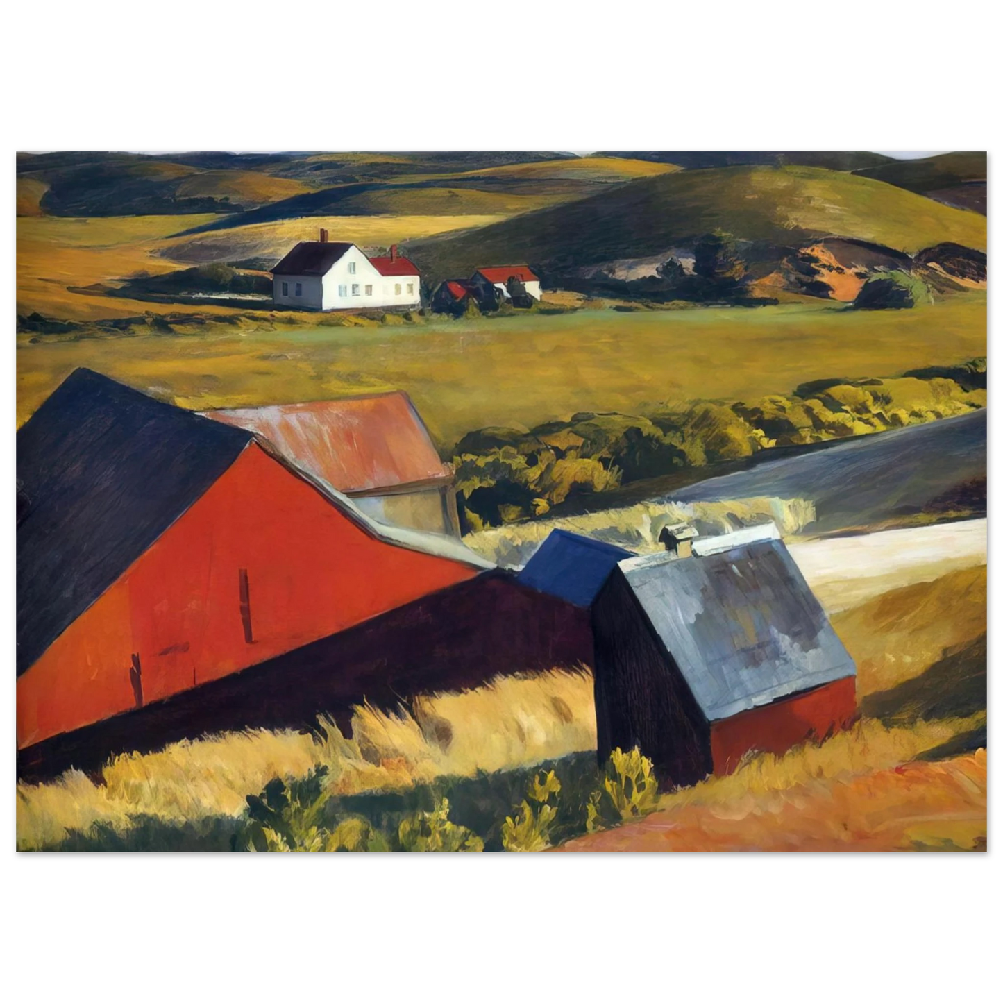 Edward Hopper - Cobbs Barns and Distant Houses Fine Art Poster - 40x60 cm / 16x24 inches
