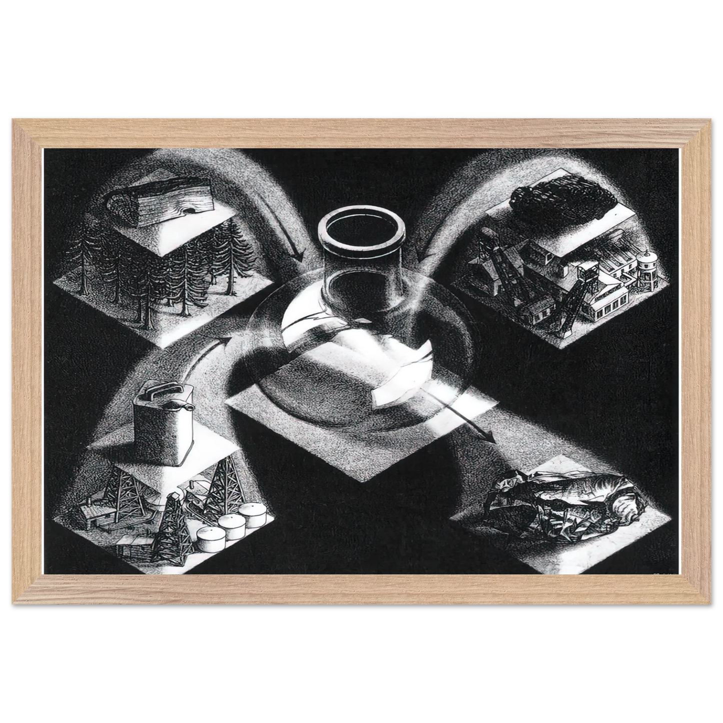 MC Escher - SYNTHESIS Wall Art - 21x29.7 cm / 8x12" - Premium Wooden Framed Poster With Fine Art Paper - Black frame