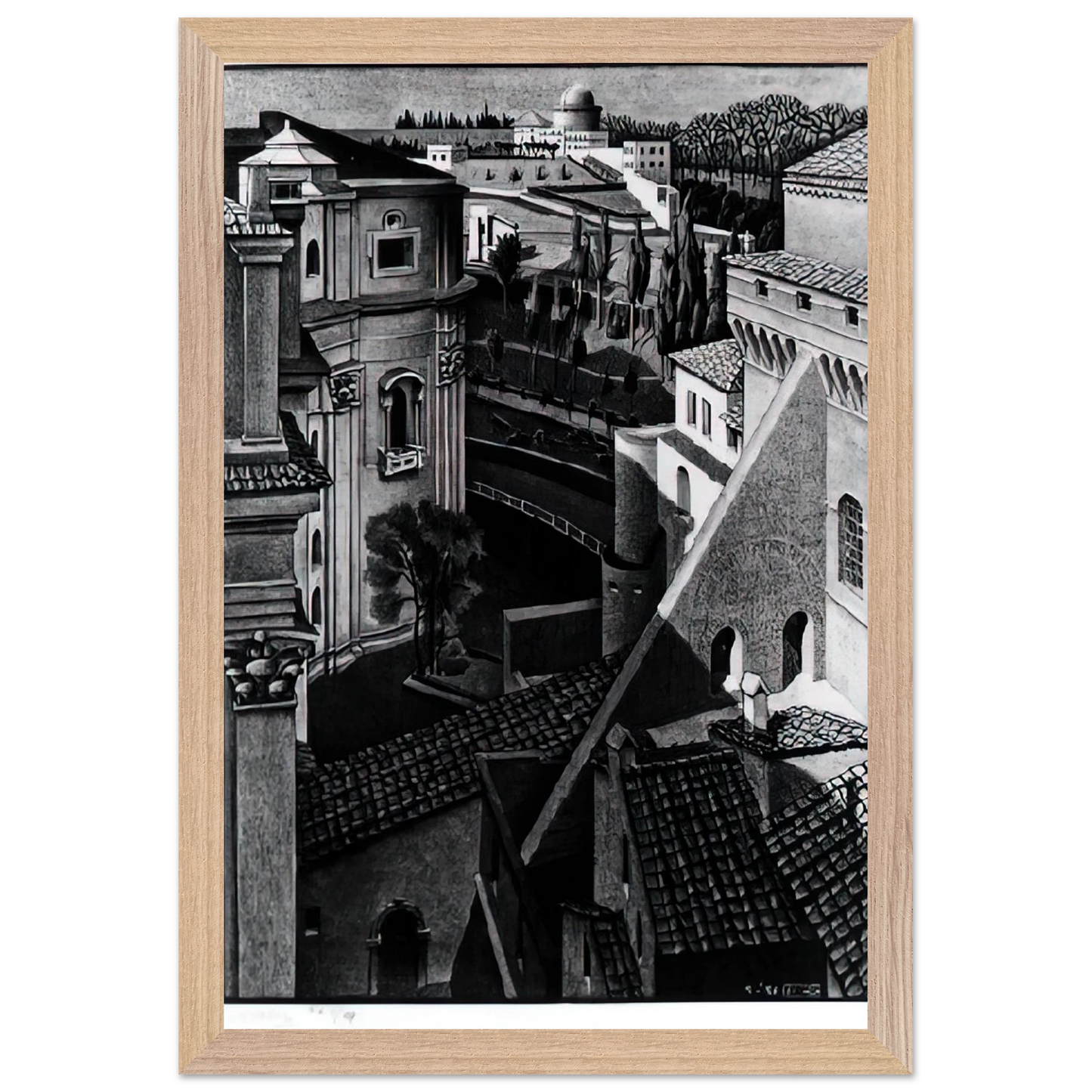 MC Escher - BERWEEN ST PETER AND SISTINE CHAPEL MARCH 1936 1936 Wall Art - 60x80 cm / 24x32 inches - Premium Wooden Framed Poster With Fine Art Paper - White frame