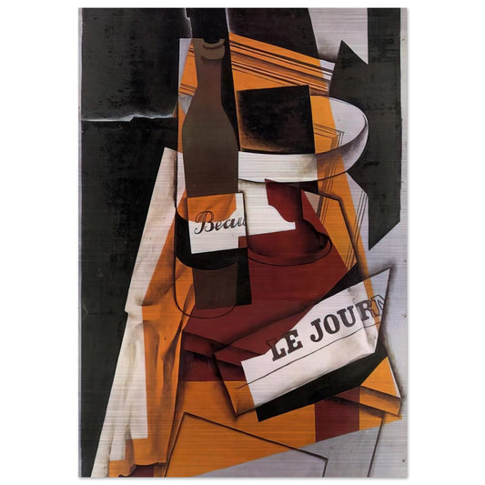 BOTTLE NEWSPAPER AND FRUIT BOWL 1915 - Juan Gris Brushed Aluminum Print - 70x100 cm / 28x40 inches | Juan Gris Aluminum Print | Juan Gris Prints