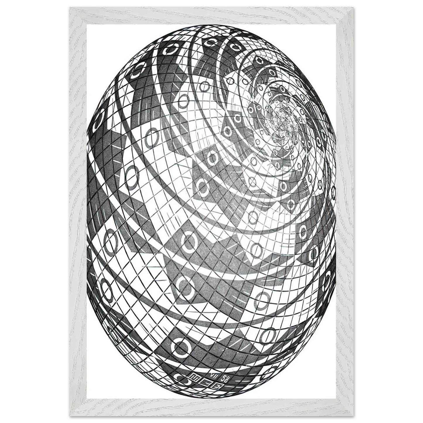 MC Escher - SPHERE SURFACE WITH FISHES Wall Art - 60x80 cm / 24x32 inches - Fine Art Poster - -