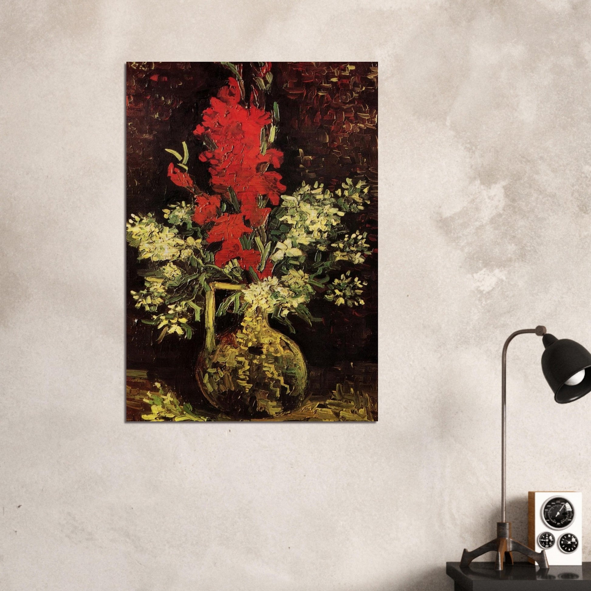 Vase with Gladioli and Carnations - Vincent van Gogh Brushed Aluminum Print - 70x100 cm / 28x40 inches | Vincent van Gogh Aluminum Print | Vincent van Gogh Prints