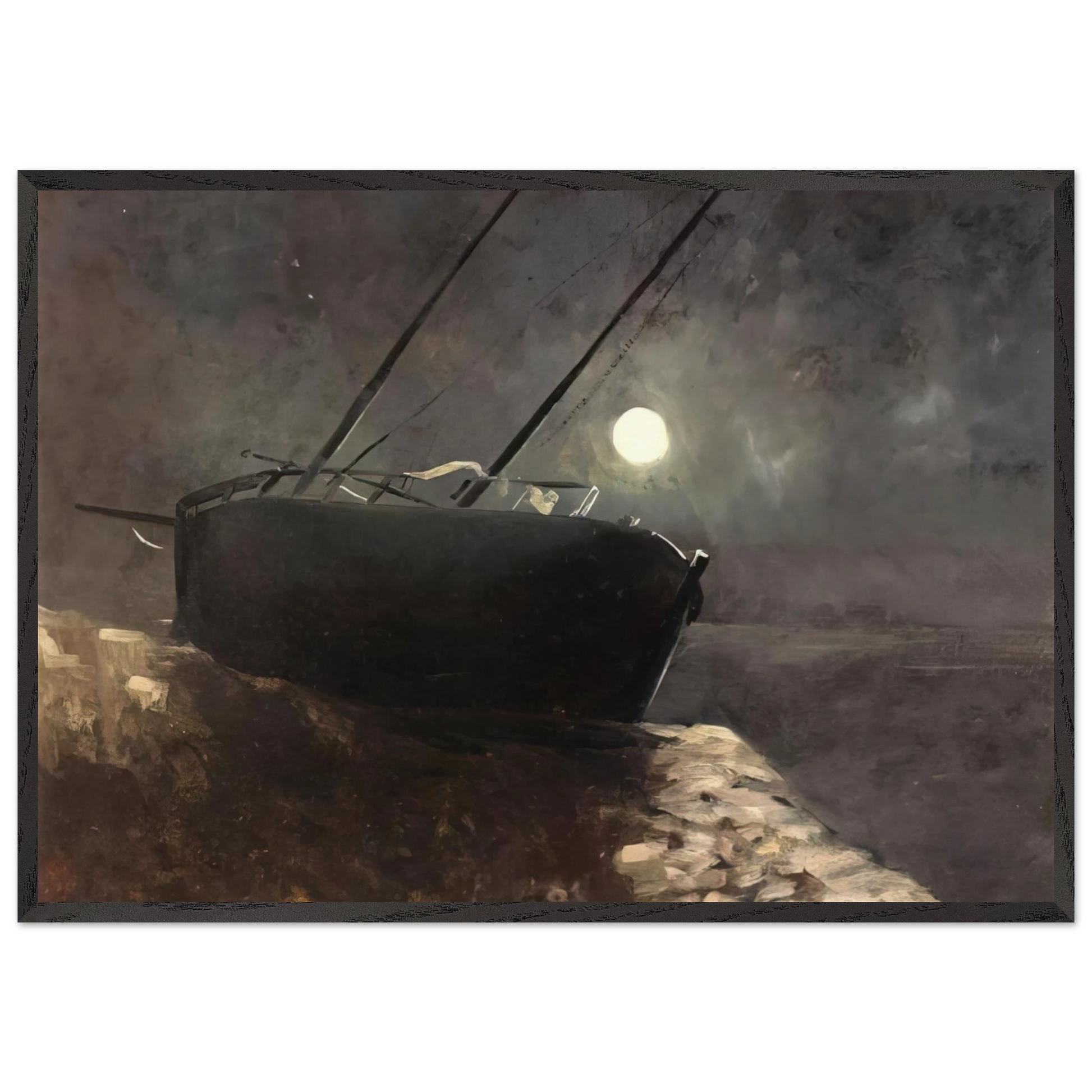 BOAT IN THE MOONLIGHT - Odilon Redon Framed Art Print – Black Wooden Frame - Default Title - -Framed Art Print