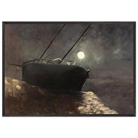 BOAT IN THE MOONLIGHT - Odilon Redon Framed Art Print – Black Wooden Frame - Default Title - -Framed Art Print