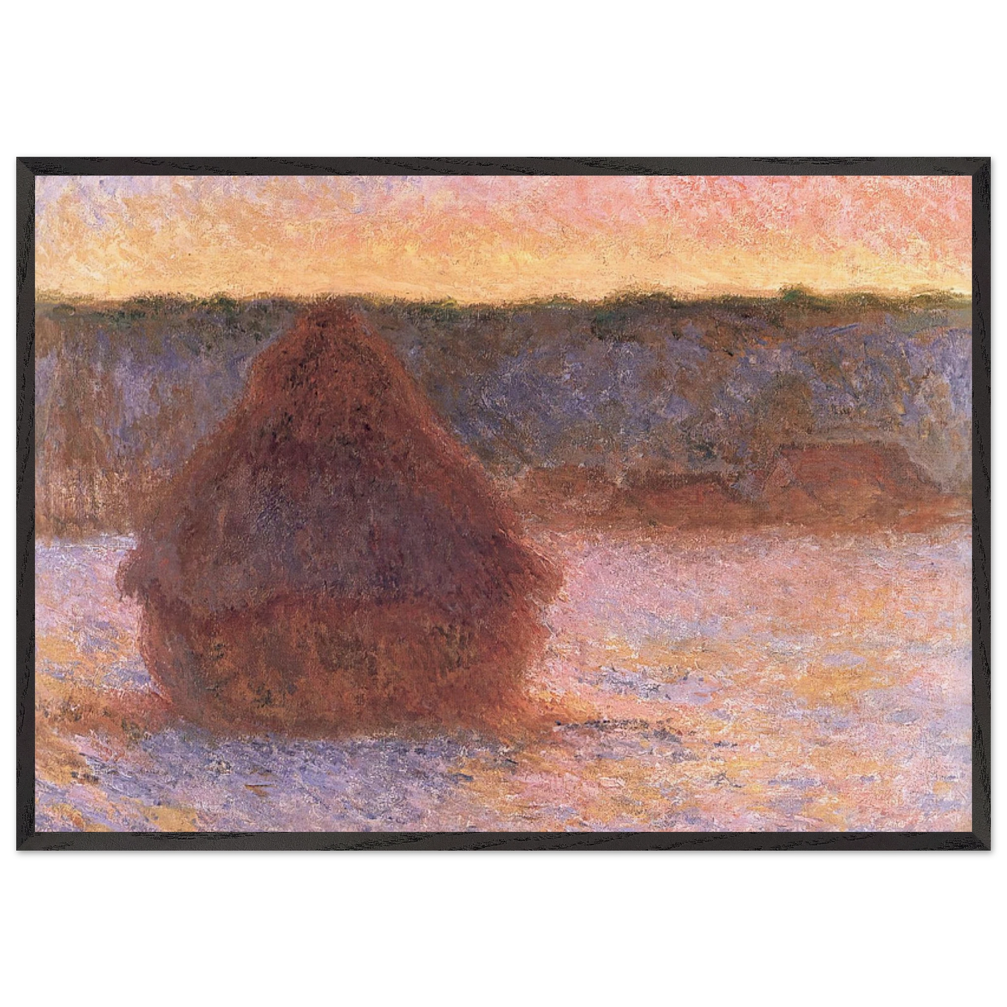 Haystacks at Sunset Frosty Weather - claude monet Framed Art Print – Black Wooden Frame - Default Title - -Framed Art Print