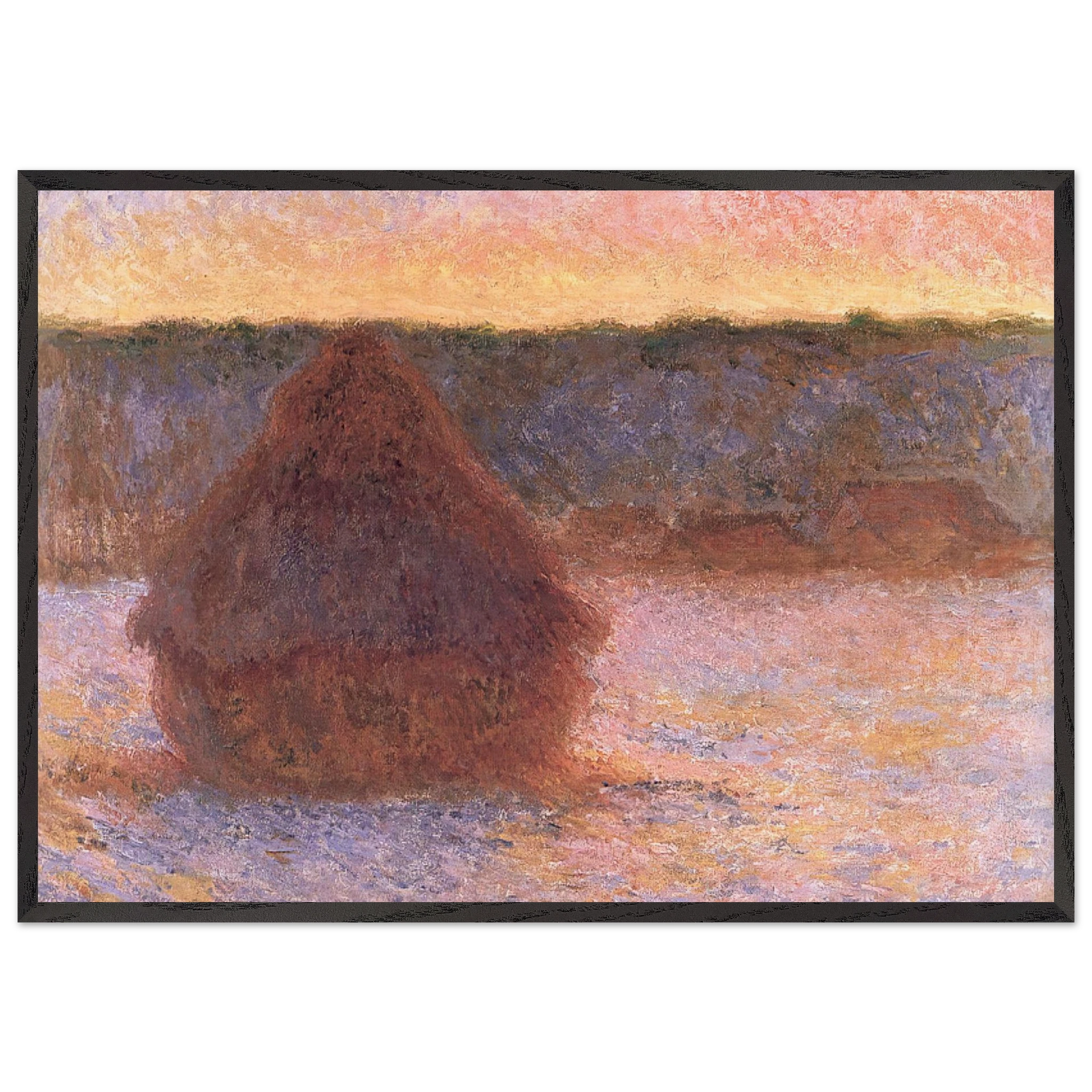 Haystacks at Sunset Frosty Weather - claude monet Framed Art Print – Black Wooden Frame - Default Title - -Framed Art Print