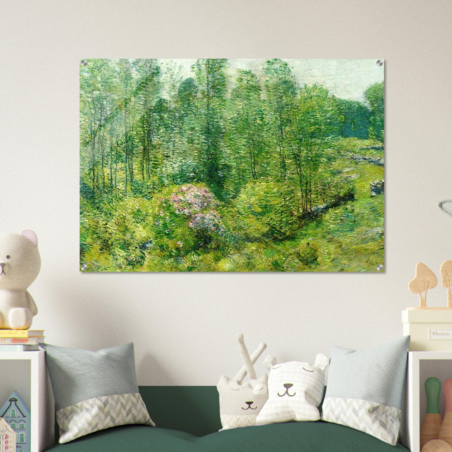 Spring Landscape with a Farmer and White Horse - Childe Hassam Acrylic Print - 70x100 cm / 28x40″ inches | Childe Hassam Wall Art | Childe Hassam Prints