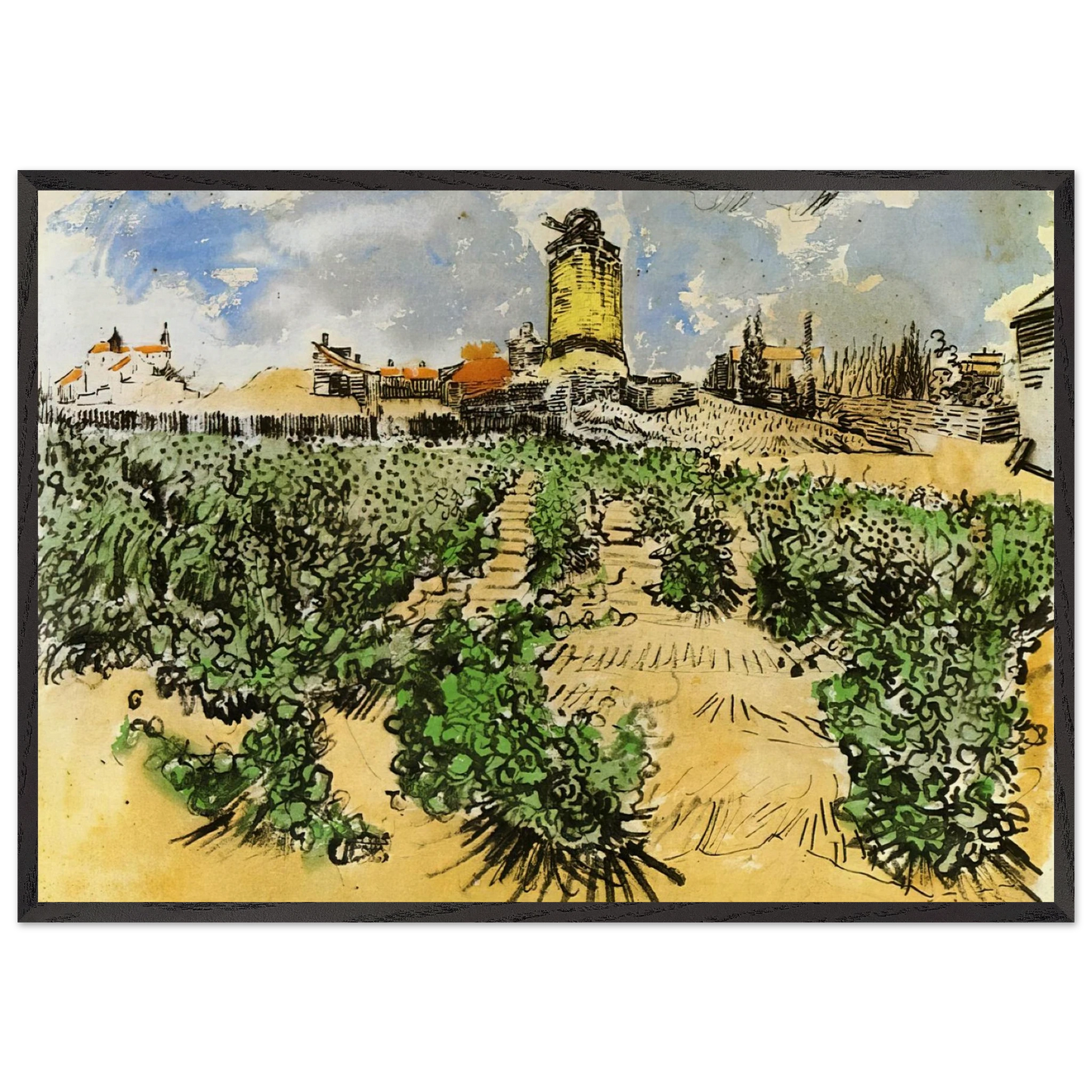 The Mill of Alphonse Daudet at Fontevieille - Vincent van Gogh Framed Art Print – Black Wooden Frame - Default Title - -Framed Art Print