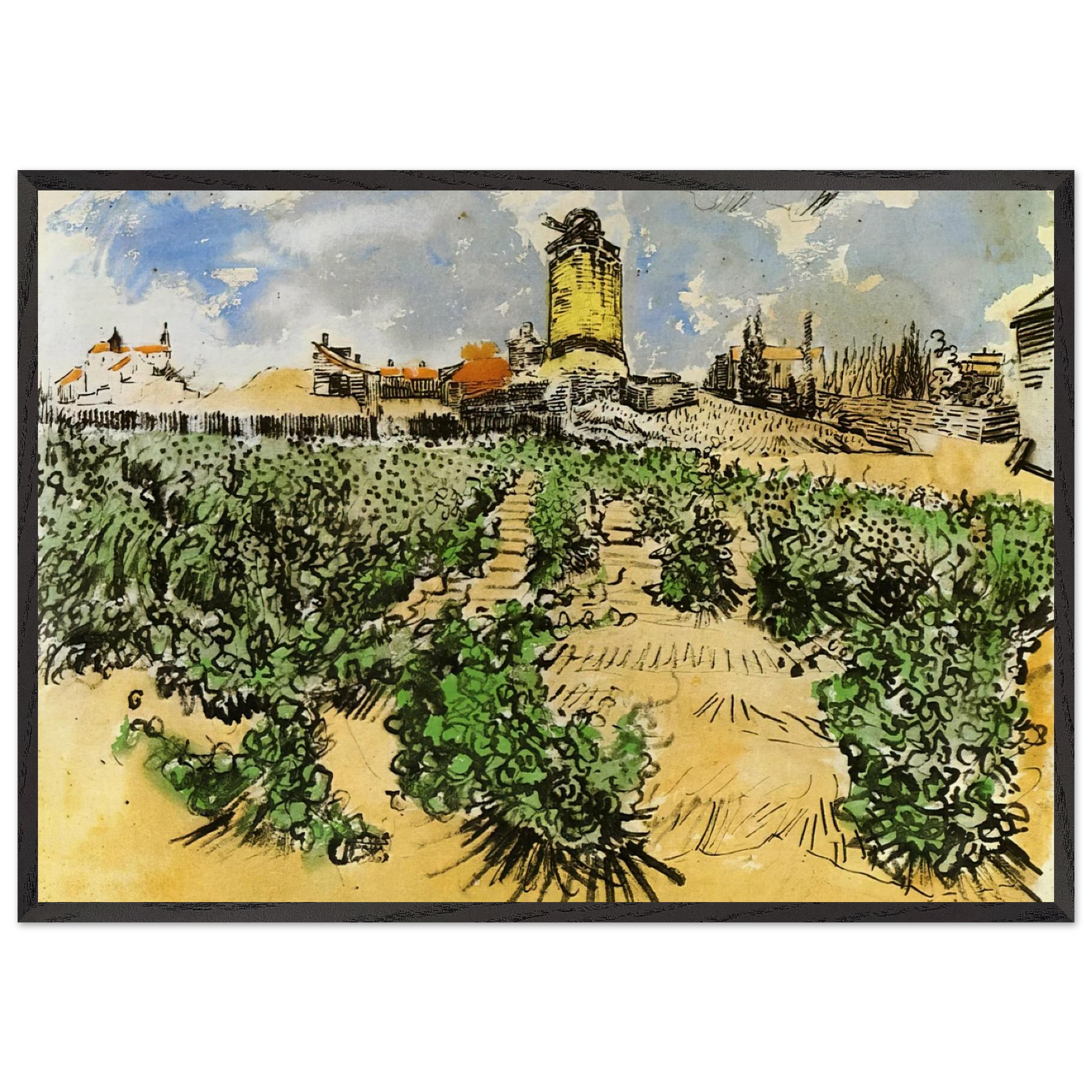 The Mill of Alphonse Daudet at Fontevieille - Vincent van Gogh Framed Art Print – Black Wooden Frame - Default Title - -Framed Art Print