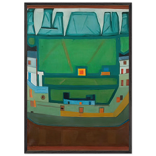 CITY AT THE FOOT OF THE MOUNTAINS LANDSCAPE - Jerzy Nowosielski Framed Art Print – Black Wooden Frame - Default Title - -Framed Art Print