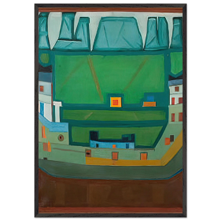 CITY AT THE FOOT OF THE MOUNTAINS LANDSCAPE - Jerzy Nowosielski 70x100 cm / 28x40 inches Framed Art Print – Black Wooden Frame