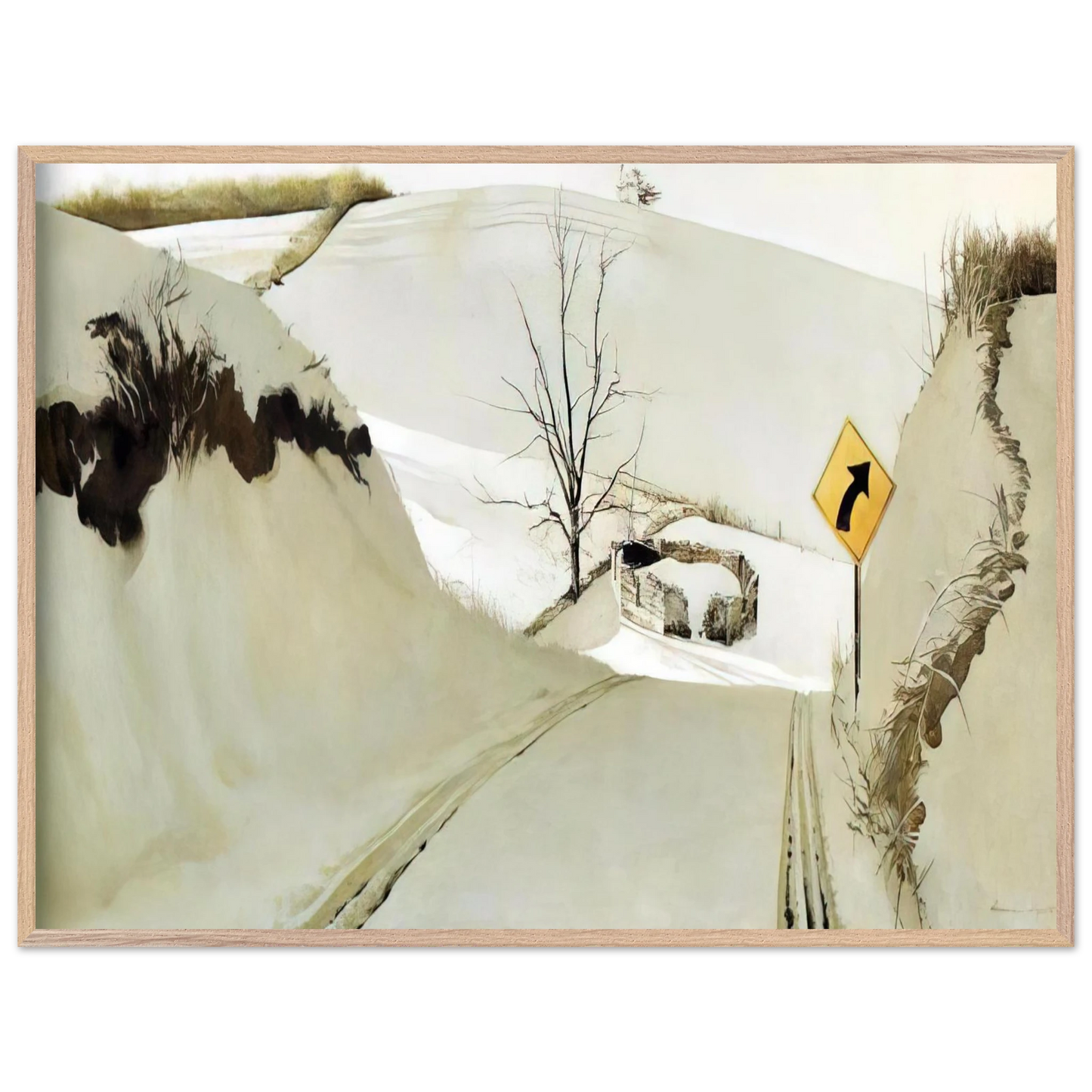 Andrew Wyeth - RING ROAD Wall Art - 30x40 cm / 12x16 inches - Premium Wooden Framed Poster With Fine Art Paper - Black frame