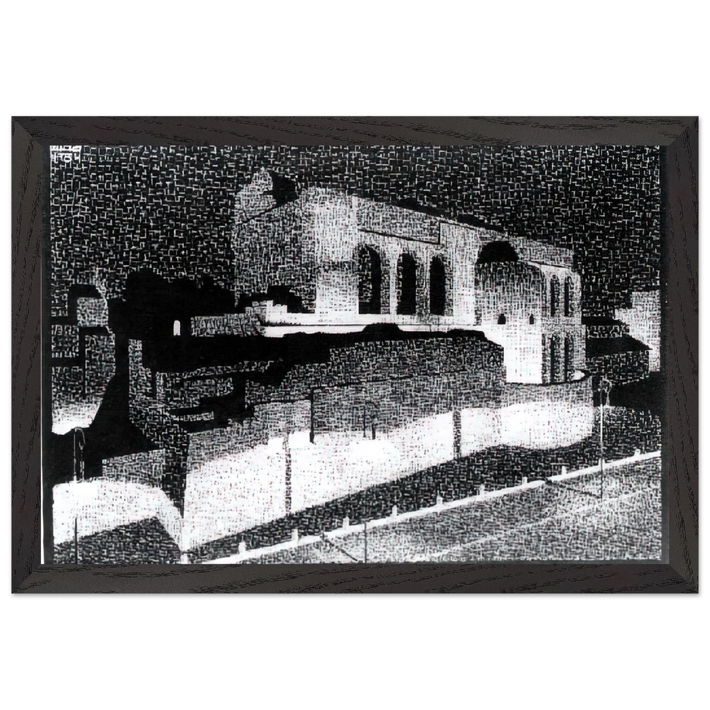 MC Escher - NOCTURNAL ROME BASILICA OF CONSTANTINE Wall Art - 21x29.7 cm / 8x12" - Premium Wooden Framed Poster With Fine Art Paper - White frame