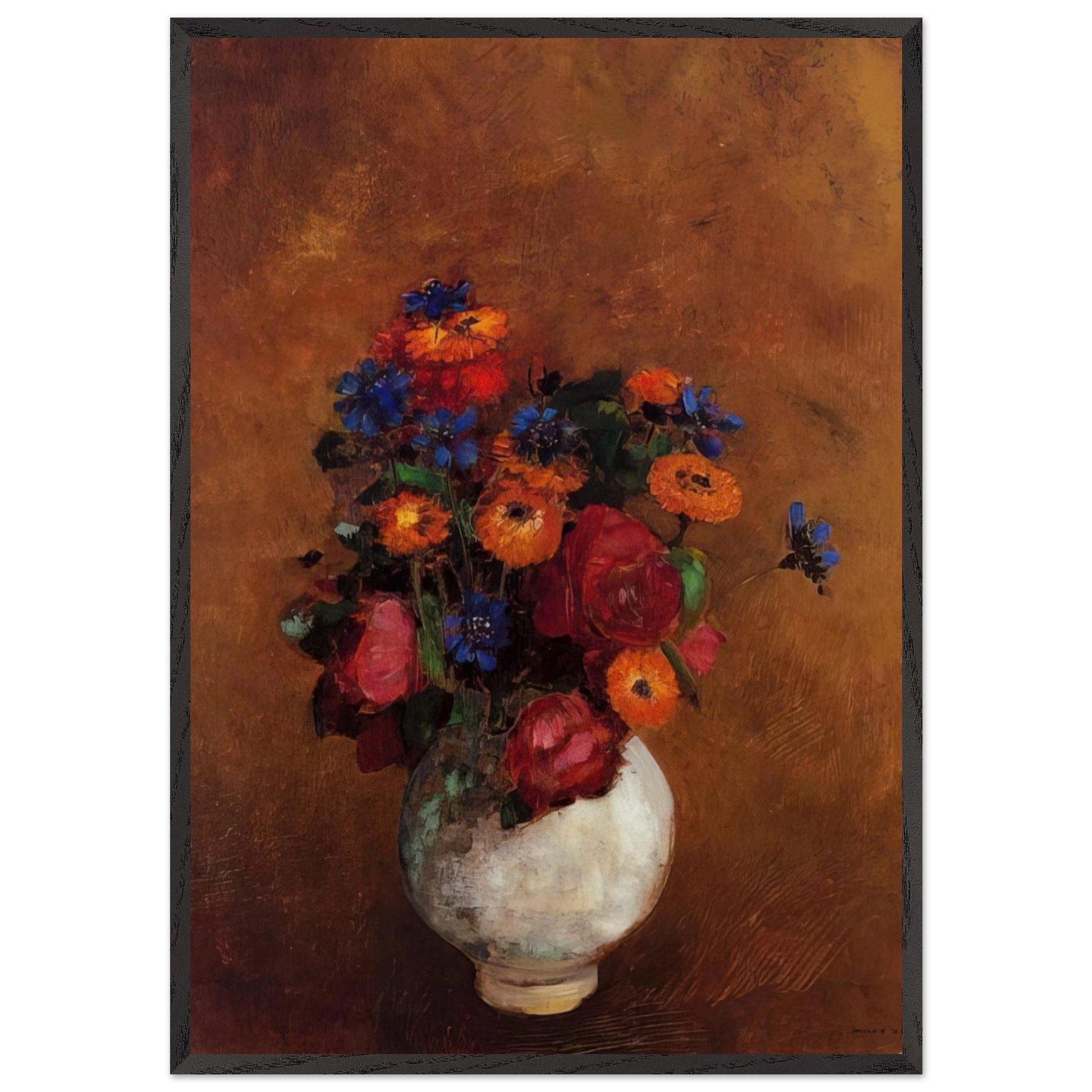 BOUQUET OF FLOWERS IN A WHITE VASE - Odilon Redon Framed Art Print – Black Wooden Frame - Default Title - -Framed Art Print