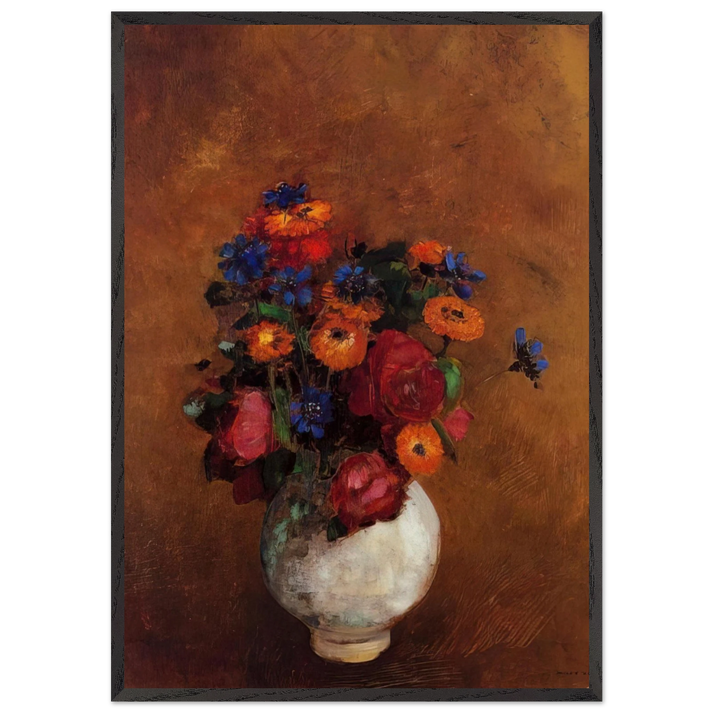 BOUQUET OF FLOWERS IN A WHITE VASE - Odilon Redon 70x100 cm / 28x40 inches Framed Art Print – Black Wooden Frame