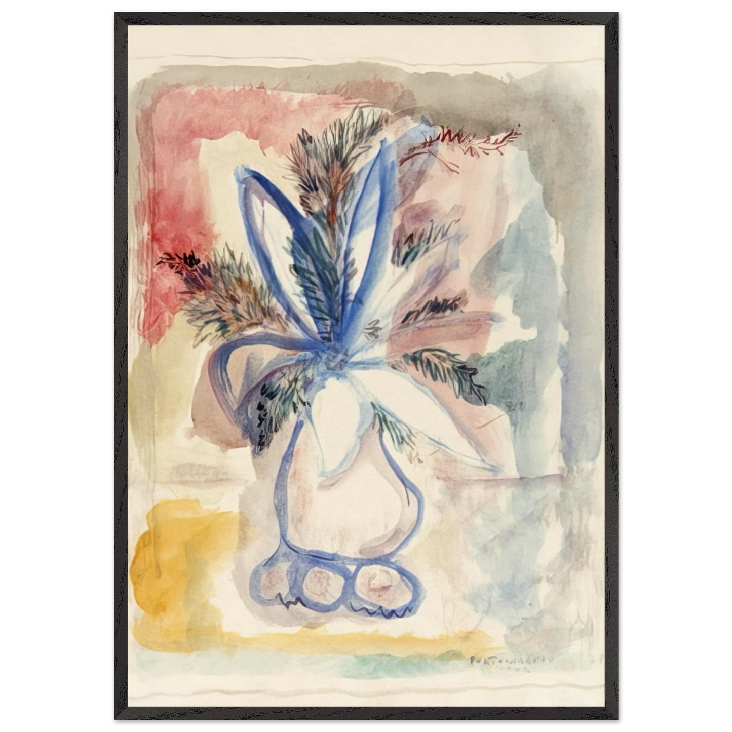 FLOWER VASE 1942 - Rene Portocarrero Framed Art Print – Black Wooden Frame - Default Title - -Framed Art Print