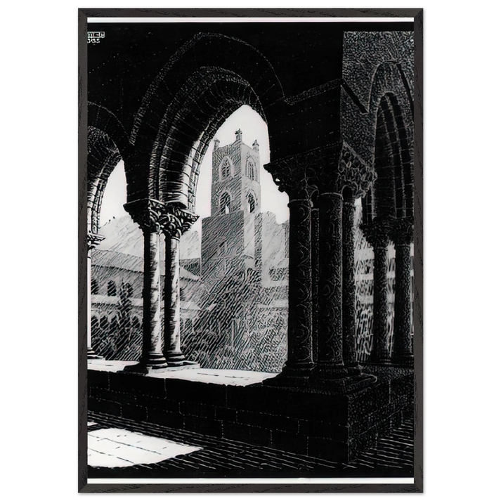 CLOISTER OF MONREALE SICILY - MC Escher 70x100 cm / 28x40 inches Framed Art Print – Black Wooden Frame | Maurits Cornelis Escher Prints