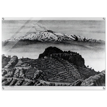 CASTEL MOLA AND MOUNT ETNA SICILY DECEMBER 1932 1932 - MC Escher Acrylic Print - 70x100 cm / 28x40″ inches | MC Escher Wall Art | MC Escher Prints