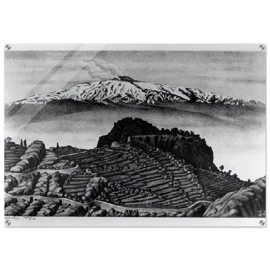 CASTEL MOLA AND MOUNT ETNA SICILY DECEMBER 1932 1932 - MC Escher Acrylic Print - 70x100 cm / 28x40″ inches | MC Escher Wall Art | MC Escher Prints