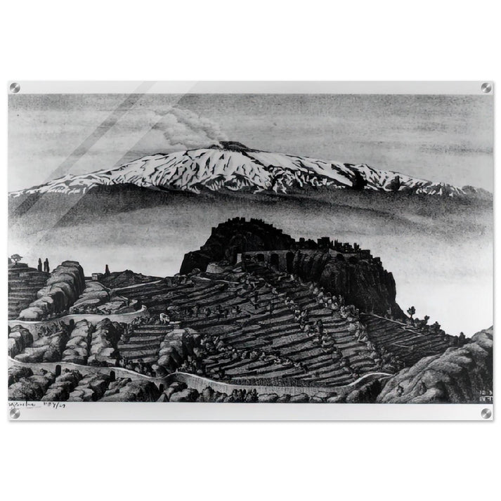CASTEL MOLA AND MOUNT ETNA SICILY DECEMBER 1932 1932 - MC Escher Acrylic Print - 70x100 cm / 28x40″ inches | MC Escher Wall Art | MC Escher Prints