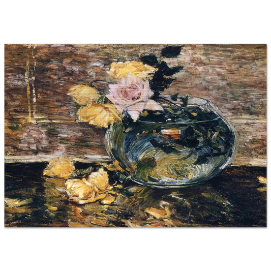 Roses in a Vase - Childe Hassam Brushed Aluminum Print - 70x100 cm / 28x40 inches | Childe Hassam Aluminum Print | Childe Hassam Prints