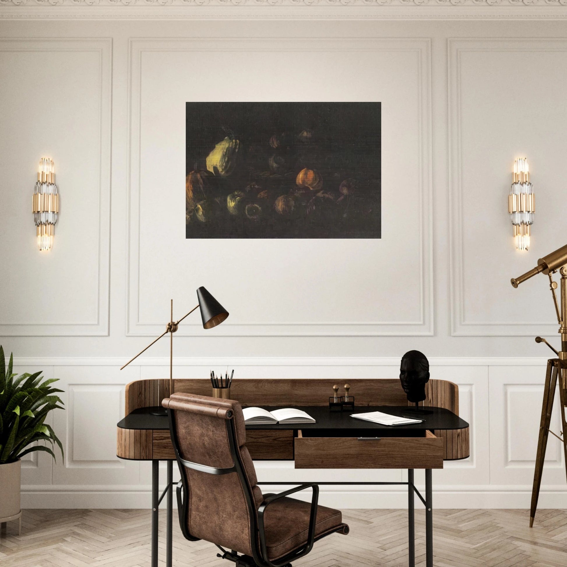 Still life with a basket of apples and two pumpkins - Vincent van Gogh Brushed Aluminum Print - 70x100 cm / 28x40 inches | Vincent van Gogh Aluminum Print | Vincent van Gogh Prints