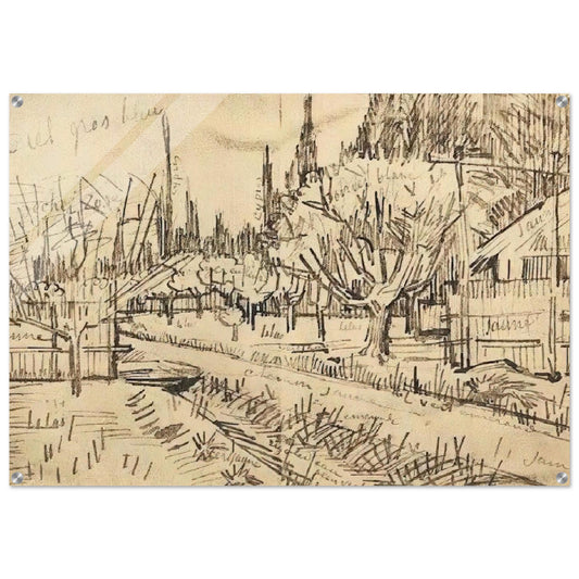 Orchard Surrounded by Cypresses - Vincent van Gogh Acrylic Print - 70x100 cm / 28x40″ inches | Vincent van Gogh Wall Art | Vincent van Gogh Prints