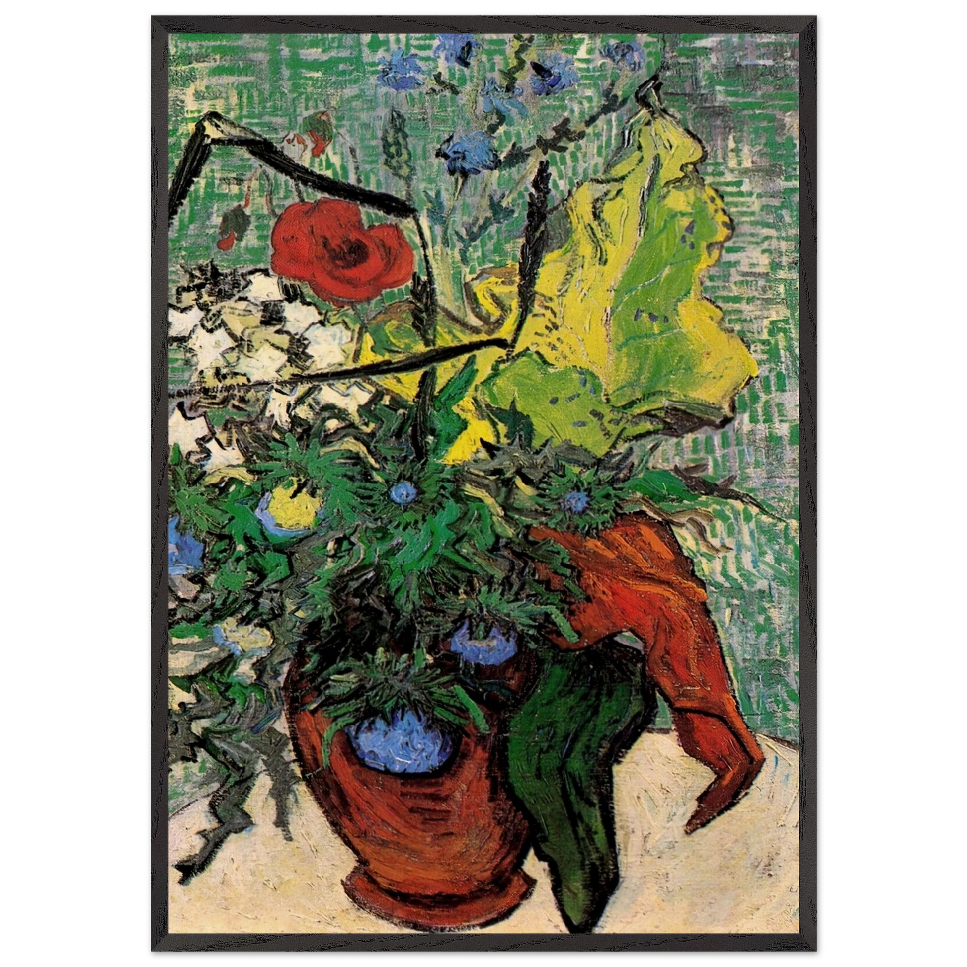 Wild Flowers and Thistles in a Vase - Vincent van Gogh Framed Art Print – Black Wooden Frame - Default Title - -Framed Art Print