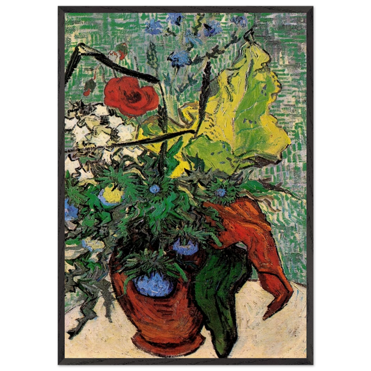Wild Flowers and Thistles in a Vase - Vincent van Gogh 70x100 cm / 28x40 inches Framed Art Print – Black Wooden Frame