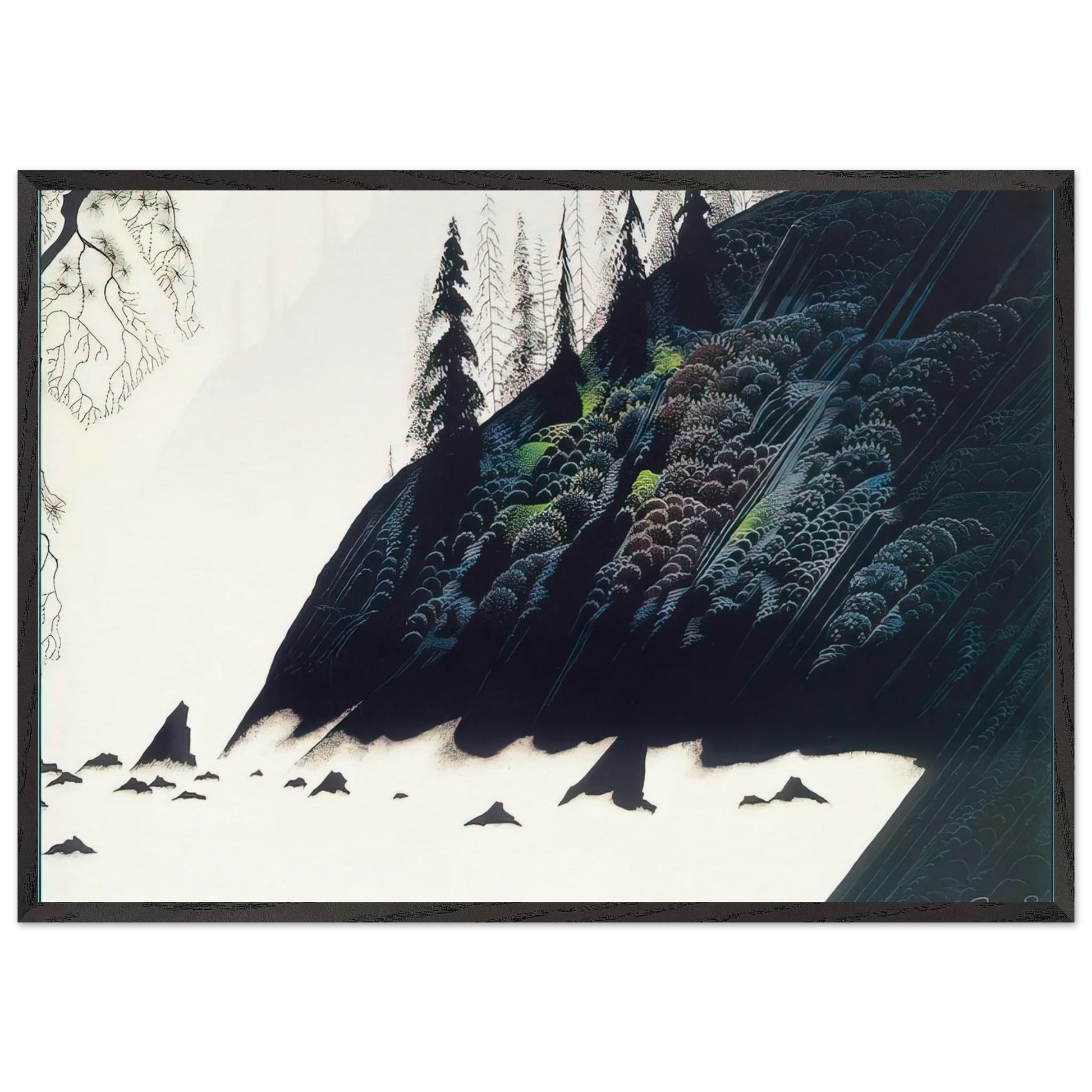 Spruce Redwoods and Pine - Eyvind Earle Framed Art Print – Black Wooden Frame - Default Title - -Framed Art Print