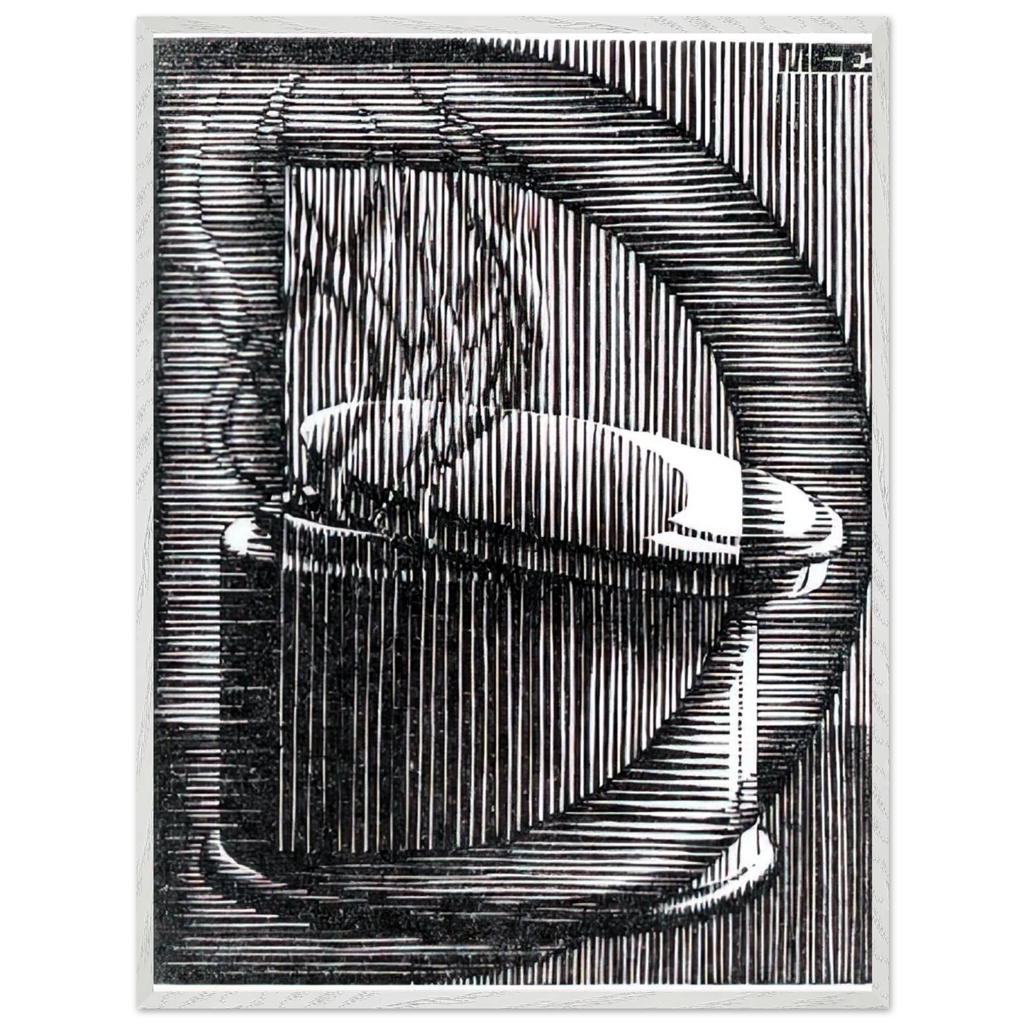 MC Escher - INITIAL D Wall Art - 30x40 cm / 12x16 inches - Premium Wooden Framed Poster With Fine Art Paper - White frame