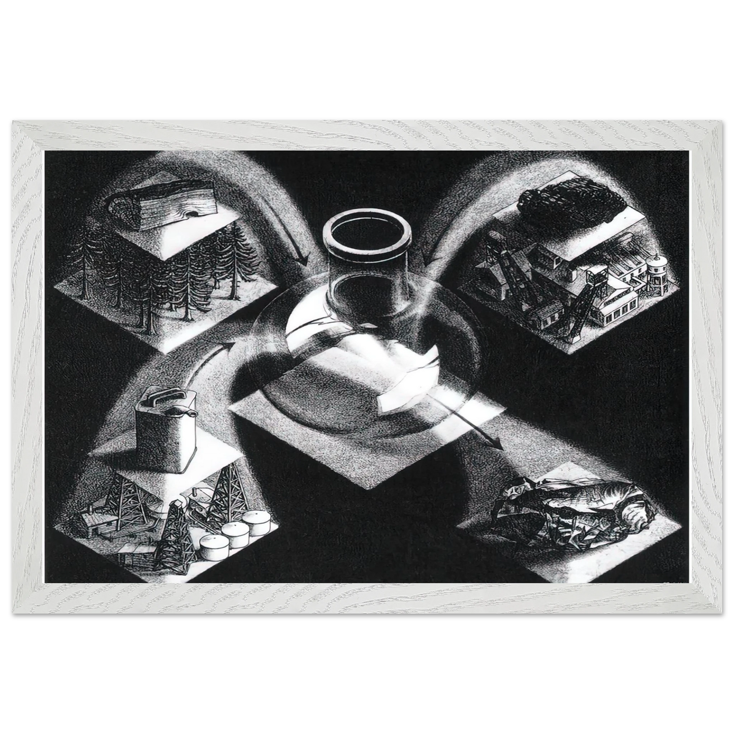 MC Escher - SYNTHESIS Wall Art - 30x40 cm / 12x16 inches - Premium Wooden Framed Poster With Fine Art Paper - White frame