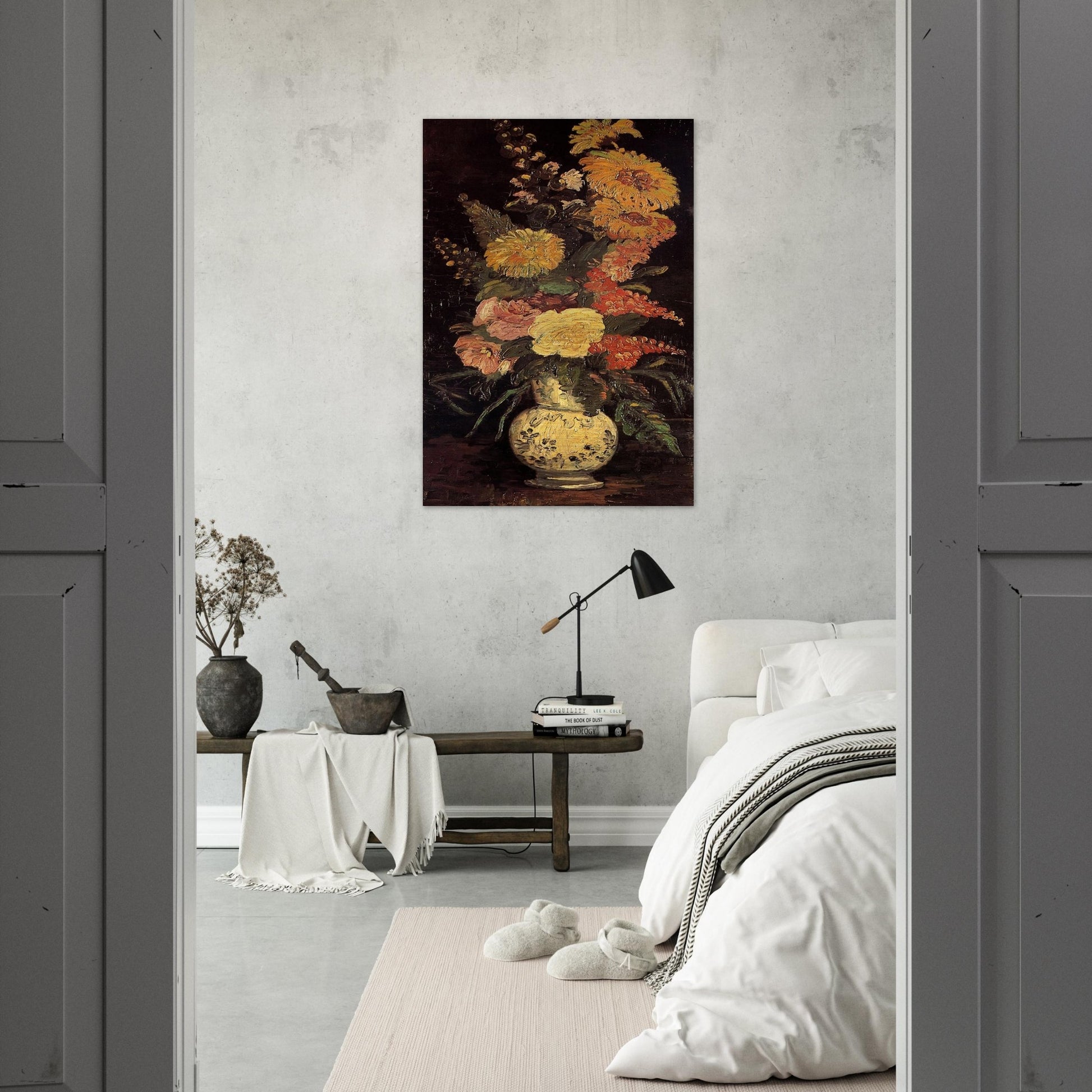 Vase with Asters, Salvia and Other Flowers - Vincent van Gogh Brushed Aluminum Print - 70x100 cm / 28x40 inches | Vincent van Gogh Aluminum Print | Vincent van Gogh Prints