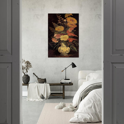 Vase with Asters, Salvia and Other Flowers - Vincent van Gogh Brushed Aluminum Print - 70x100 cm / 28x40 inches | Vincent van Gogh Aluminum Print | Vincent van Gogh Prints