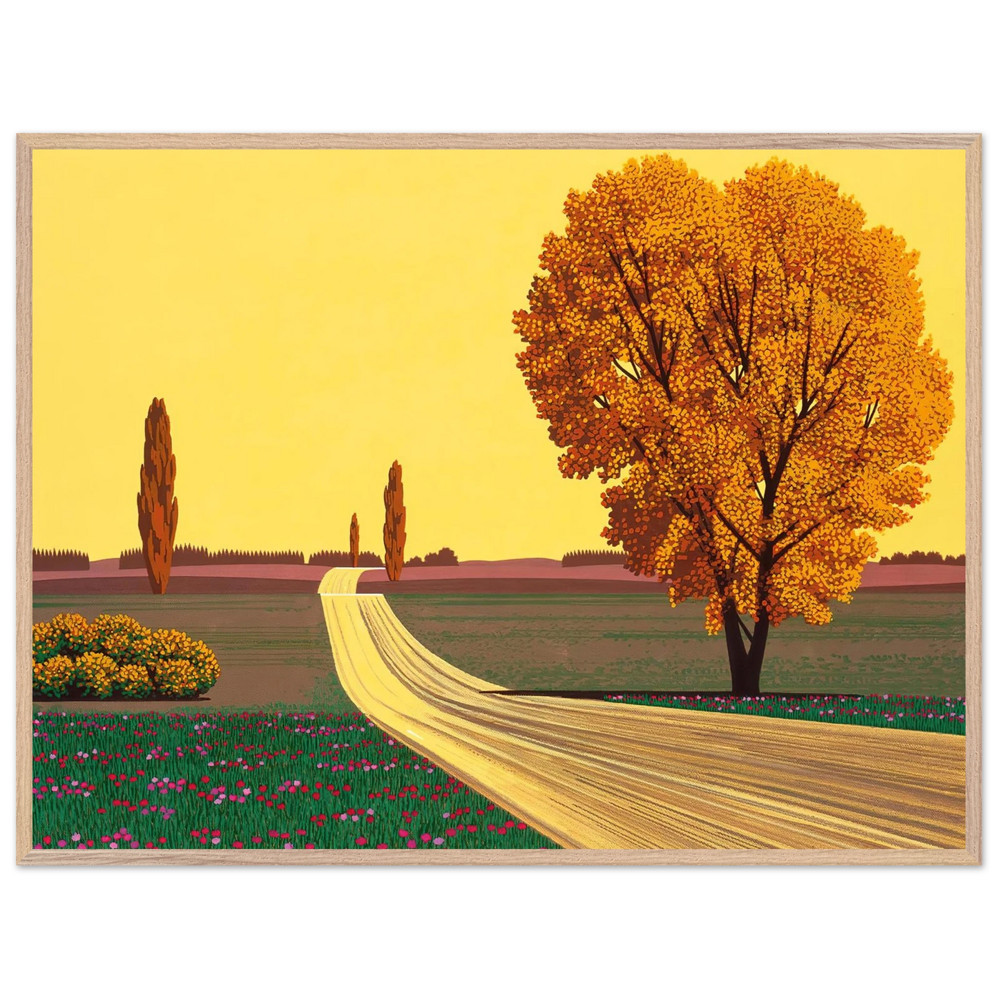 Hiroshi Nagai - Autumn Wall Art - 60x80 cm / 24x32 inches - Premium Wooden Framed Poster With Fine Art Paper - White frame