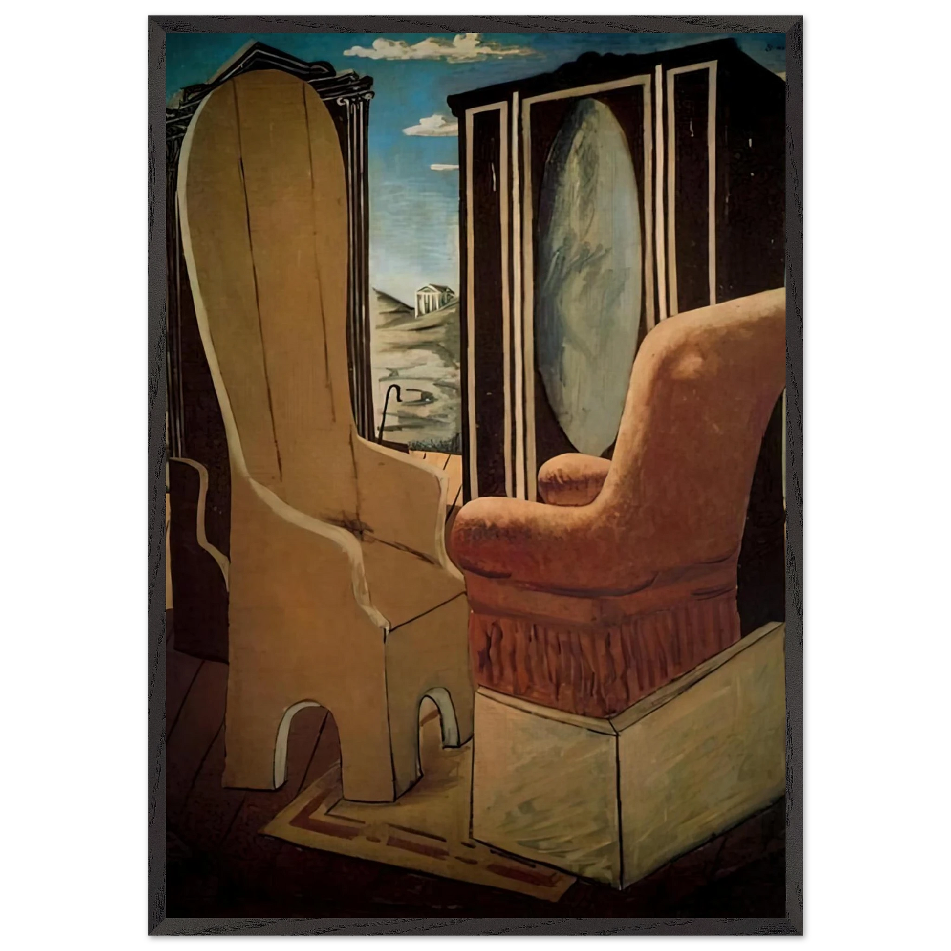 FURNITURE IN THE VALLEY - Giorgio de Chirico Framed Art Print – Black Wooden Frame - Default Title - -Framed Art Print