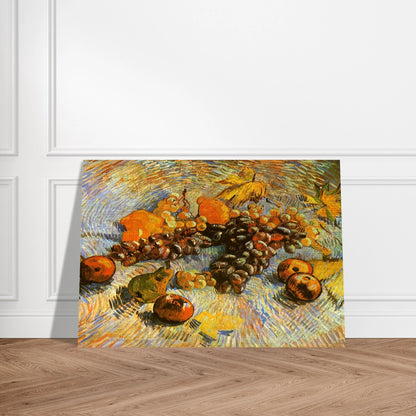 Still Life with Apples, Pears, Lemons and Grapes - Vincent van Gogh Brushed Aluminum Print - 70x100 cm / 28x40 inches | Vincent van Gogh Aluminum Print | Vincent van Gogh Prints