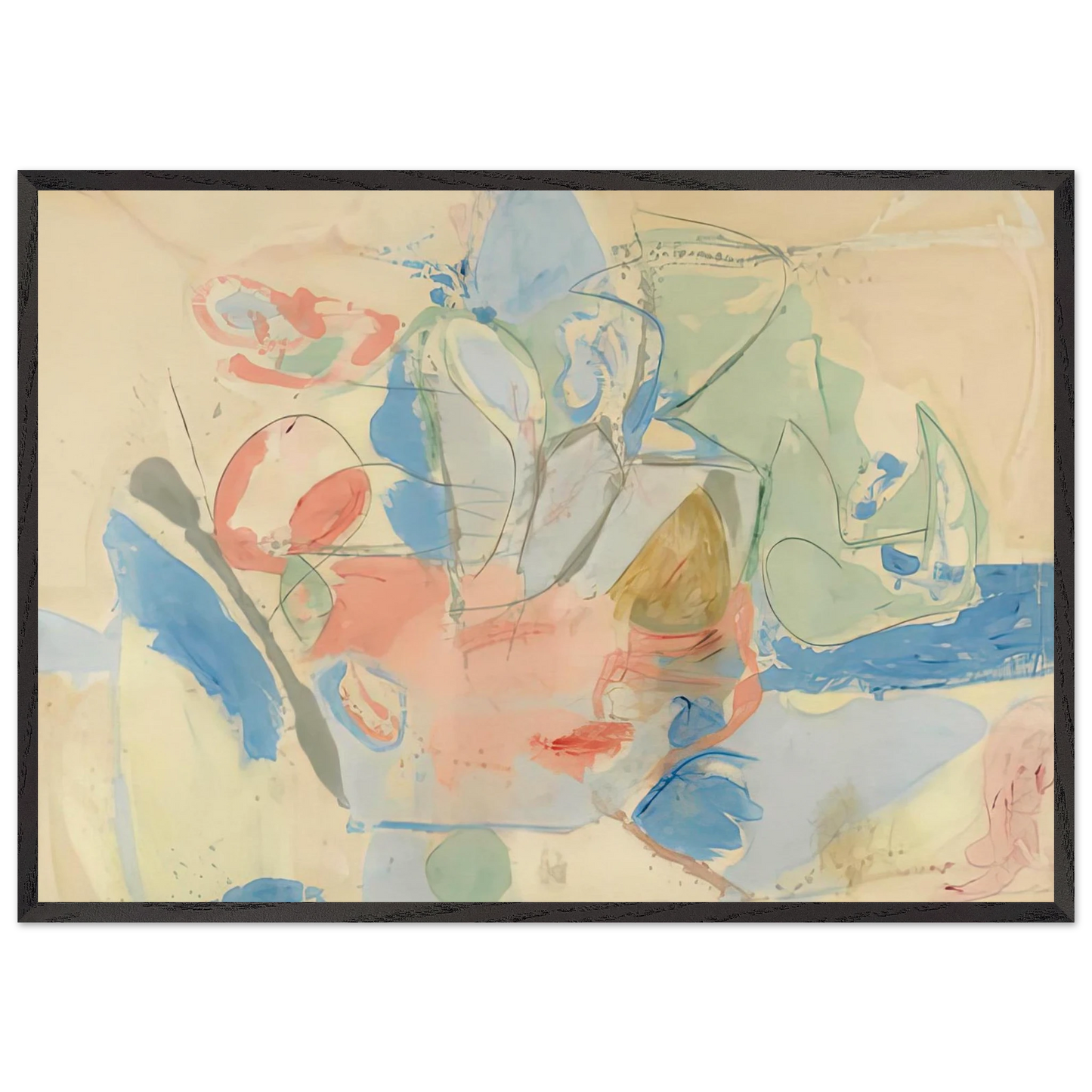 Mountains and Sea 1952- - Helen Frankenthaler 70x100 cm / 28x40 inches Framed Art Print – Black Wooden Frame
